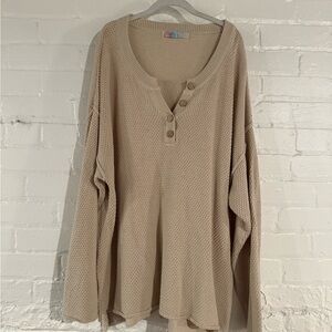 Free People Tan Waffle Knit Henley Sweater